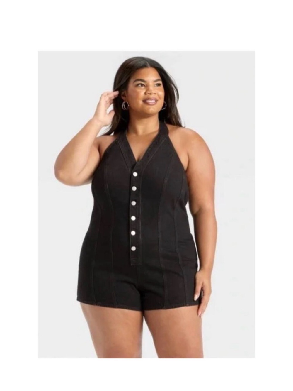 SZ 24 - Black Halter Button-Front Romper